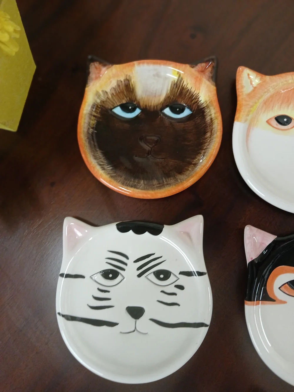 Vintage Cat Face Ceramic Coasters/Trinket Dishes - Set of 6